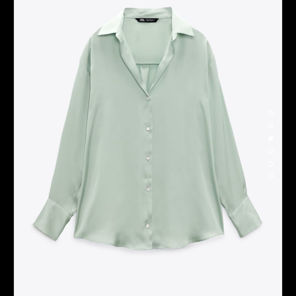 Zara Satin Effect Basic Shirt Light Green - image 4